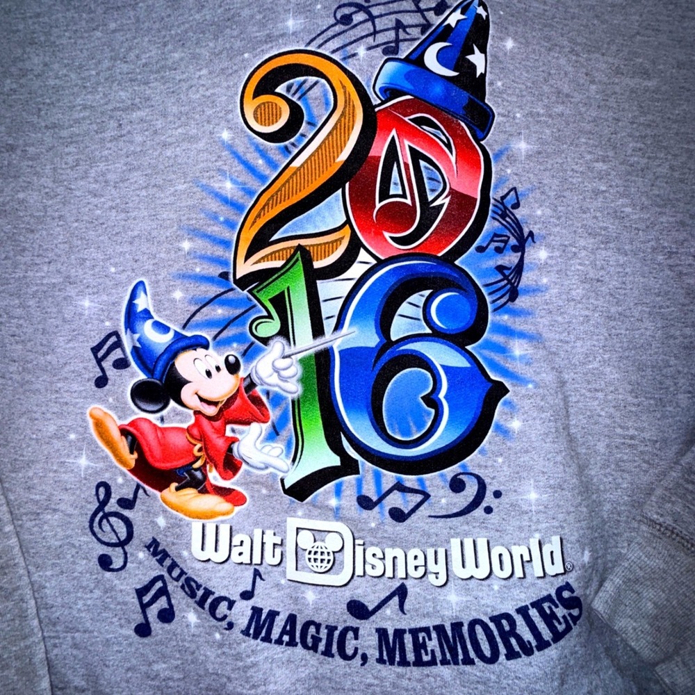 Disney World Hoodie Adult M 2016 Sorcerer Mickey Music Magic Gray Zip